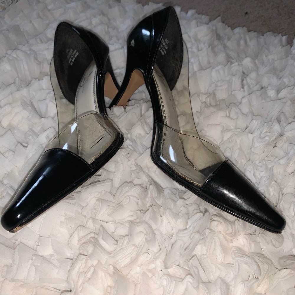 Patent Leather and Clear medium size pumps.
